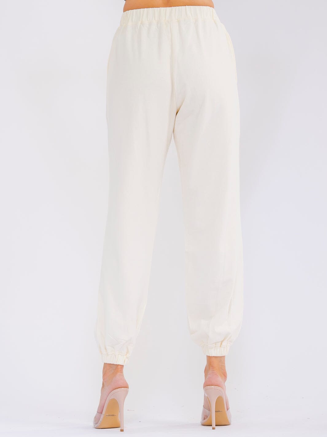 WOMEN'S ELASTIC WAIST FRONT POCKETS JOGGER PANTS