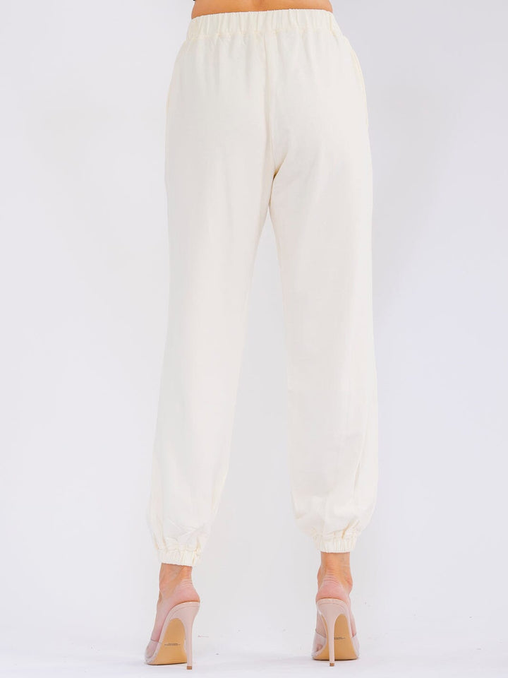 WOMEN'S ELASTIC WAIST FRONT POCKETS JOGGER PANTS