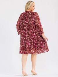 PLUS SIZE LONG SLEEVE LOOSE FIT FLORAL MIDI DRESS