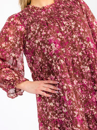 PLUS SIZE LONG SLEEVE LOOSE FIT FLORAL MIDI DRESS