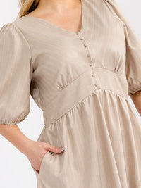 PLUS SIZE SHORT PUFF SLEEVE BUTTON UP FRONT POCKETS MAXI DRESS