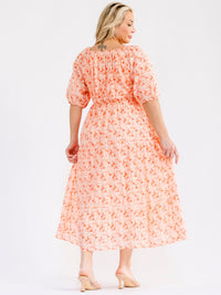PLUS SIZE SHORT SLEEVE V-NECK FRONT POCKETS FLORAL MAXI DRESS