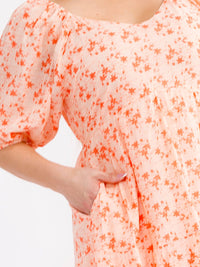 PLUS SIZE SHORT SLEEVE V-NECK FRONT POCKETS FLORAL MAXI DRESS