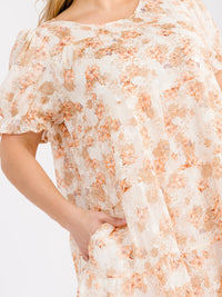 PLUS SIZE SHORT SLEEVE FRONT POCKETS FLORAL MIDI DRESS