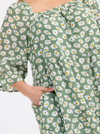 PLUS SIZE 3/4 SLEEVE SQUARE NECK FRONT POCKETS FLORAL MIDI DRESS