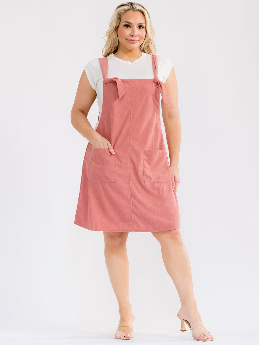 PLUS SIZE SLEEVELESS FRONT POCKETS FLORAL MINI OVERALL DRESS