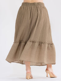 PLUS SIZE ELASTIC WAIST SELF TIE FRONT POCKETS RUFFLE BOTTOM HEM MAXI SKIRT