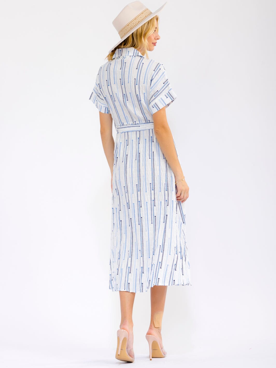 WOMEN'S SHORT SLEEVE BUTTON UP SELF TIE FRONT POCKETS MULTI MAXI DRESS