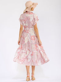 WOMEN'S SHORT SLEEVE BUTTON UP SELF TIE TIERED FLORAL MAXI DRESS