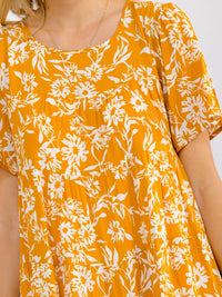 WOMEN'S SHORT SLEEVE FRONT POCKETS FLORAL TIERED MIDI DRESS