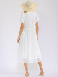 WOMEN'S SHORT SLEEVE V-NECK FLORAL DETAILED TIERED MAXI DRESS