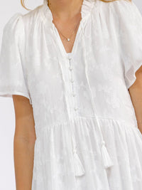 WOMEN'S SHORT SLEEVE V-NECK FLORAL DETAILED TIERED MAXI DRESS