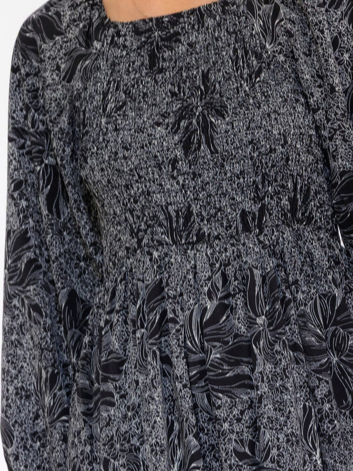 WOMEN'S LONG SLEEVE SMOCK FRONT POCKETS FLORAL TIERED MAXI DRESS
