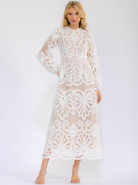WOMEN'S LONG SLEEVE CROCHET DETAILED BODYCON MAXI DRESS