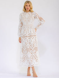 WOMEN'S LONG SLEEVE CROCHET DETAILED BODYCON MAXI DRESS
