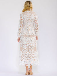 WOMEN'S LONG SLEEVE CROCHET DETAILED BODYCON MAXI DRESS