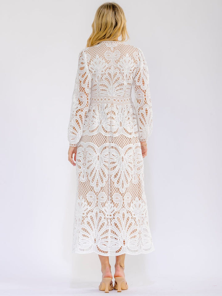 WOMEN'S LONG SLEEVE CROCHET DETAILED BODYCON MAXI DRESS