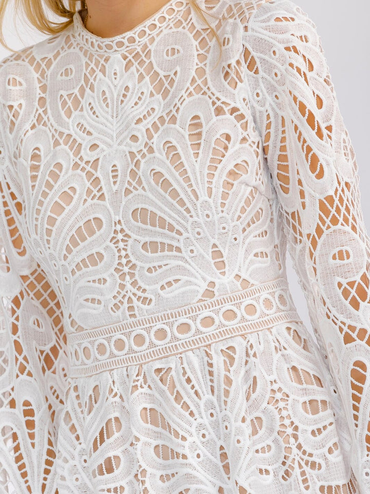 WOMEN'S LONG SLEEVE CROCHET DETAILED BODYCON MAXI DRESS