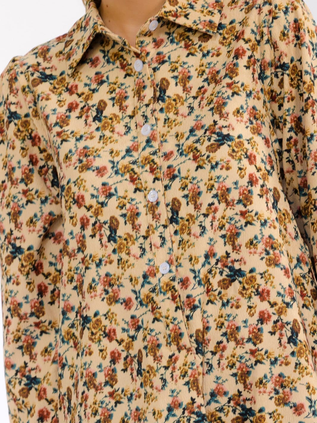 WOMEN'S LONG SLEEVE BUTTON UP FRONT POCKETS FLORAL MINI DRESS