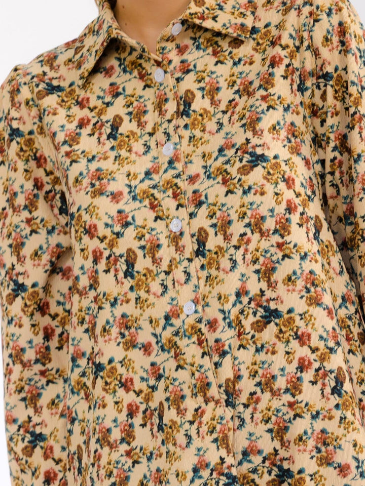 WOMEN'S LONG SLEEVE BUTTON UP FRONT POCKETS FLORAL MINI DRESS
