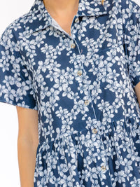 WOMEN'S SHORT SLEEVE BUTTON UP FRONT POCKETS FLORAL MIDI DRESS