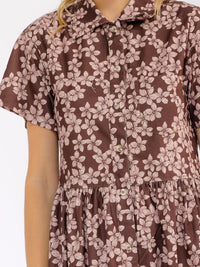 WOMEN'S SHORT SLEEVE BUTTON UP FRONT POCKETS FLORAL MIDI DRESS
