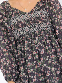 WOMEN'S 3/4 SLEEVE V-NECK FRONT POCKETS ELASTIC WAIST FLORAL MAXI DRESS