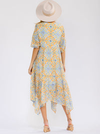 WOMEN'S SHORT SLEEVE V-NECK FRONT POCKETS TIERED FLORAL MAXI DRESS
