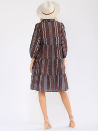 WOMEN'S 3/4 SLEEVE BUTTON UP FRONT POCKETS FLORAL MIDI DRESS