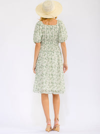 WOMEN'S SHORT SLEEVE SQUARE NECK FRONT POCKETS FLORAL MINI DRESS