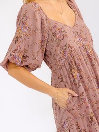 WOMEN'S SHORT SLEEVE V-NECK POCKETS ELASTIC WAIST TIERED FLORAL MAXI DRESS