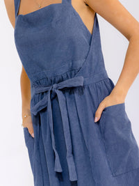 WOMEN'S SLEEVELESS SQUARE NECK FRONT POCKETS SELF TIE WRAP MAXI DRESS