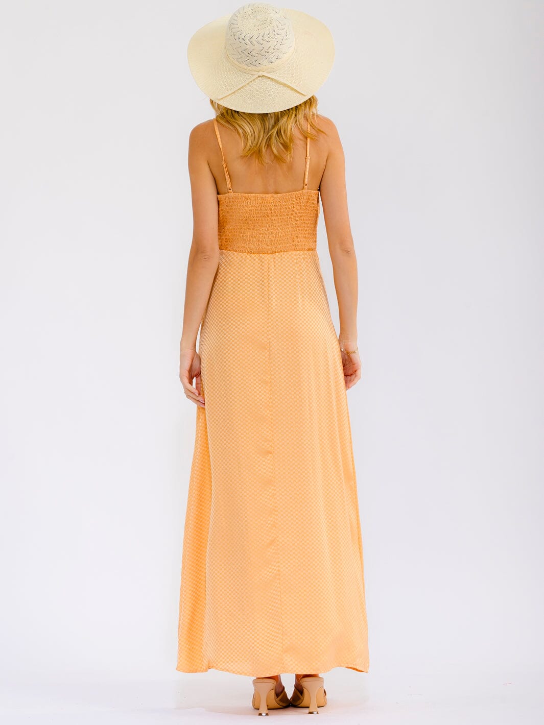 WOMEN'S SLEEVELESS COWL NECK SMOCK SIDE SLIT BODYCON MAXI DRESS