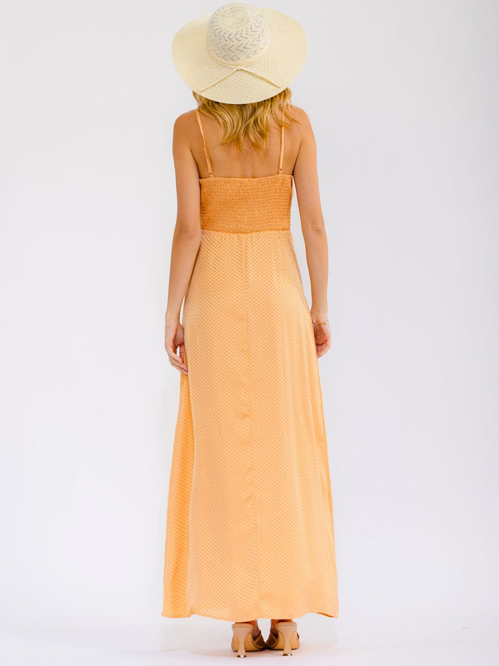WOMEN'S SLEEVELESS COWL NECK SMOCK SIDE SLIT BODYCON MAXI DRESS