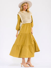 WOMEN'S LONG SLEEVE CROCHET DETAILED FRONT POCKETS TIERED MAXI DRESS