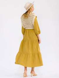 WOMEN'S LONG SLEEVE CROCHET DETAILED FRONT POCKETS TIERED MAXI DRESS