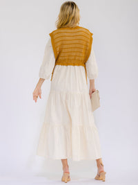 WOMEN'S LONG SLEEVE CROCHET DETAILED FRONT POCKETS TIERED MAXI DRESS