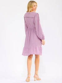 WOMEN'S LONG SLEEVE V-NECK BUTTON UP FRONT POCKETS MIDI DRESS