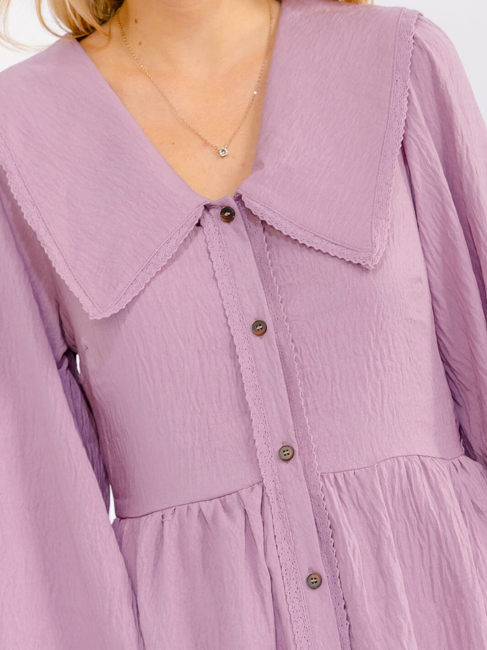 WOMEN'S LONG SLEEVE V-NECK BUTTON UP FRONT POCKETS MIDI DRESS