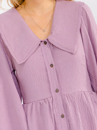 WOMEN'S LONG SLEEVE V-NECK BUTTON UP FRONT POCKETS MIDI DRESS