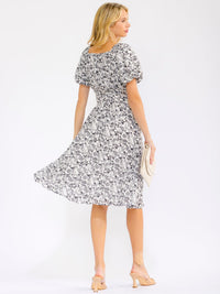 WOMEN'S SHORT PUFF SLEEVE SQUARE NECK FLORAL MINI DRESS