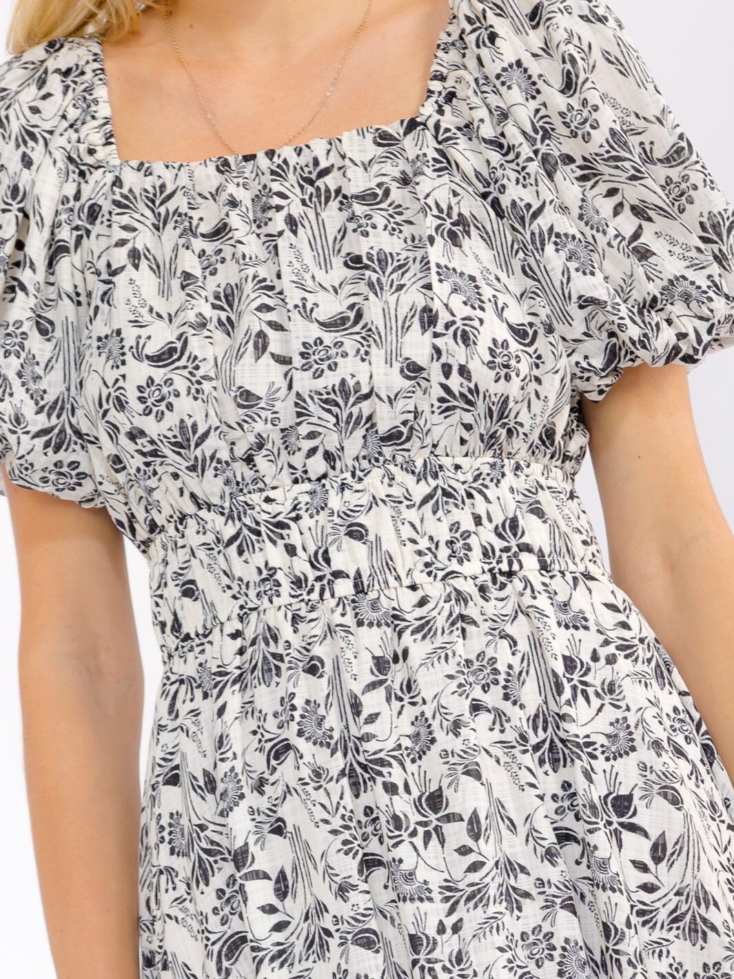 WOMEN'S SHORT PUFF SLEEVE SQUARE NECK FLORAL MINI DRESS