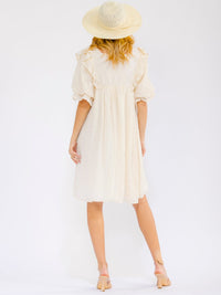 WOMEN'S SHORT PUFF SLEEVE SQUARE NECK LOOSE FIT DETAILED MINI DRESS