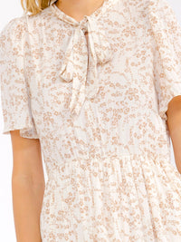 WOMEN'S SHORT SLEEVES V-NECK ELASTIC WAIST FRONT POCKETS FLORAL MAXI DRESS