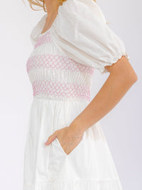 WOMEN'S SHORT SLEEVE SQUARE NECK ELASTIC WAIST FRONT POCKETS STITCHED MAXI DRESS