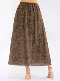 WOMEN'S ELASTIC WAIST FRONT POCKETS MULTI PRINT MAXI SKIRT