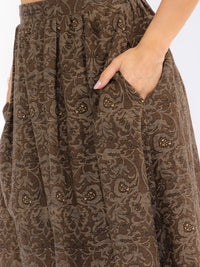 WOMEN'S ELASTIC WAIST FRONT POCKETS MULTI PRINT MAXI SKIRT