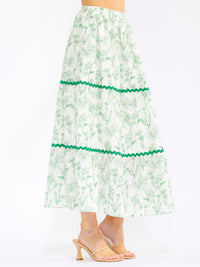 WOMEN'S ELASTIC WAIST FRONT POCKETS TIERED FLORAL MAXI SKIRT