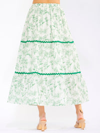 WOMEN'S ELASTIC WAIST FRONT POCKETS TIERED FLORAL MAXI SKIRT