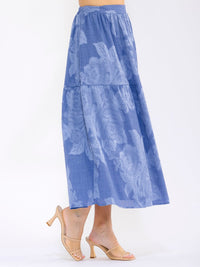 WOMEN'S ELASTIC WAIST FRONT POCKETS TIERED FLORAL MAXI SKIRT